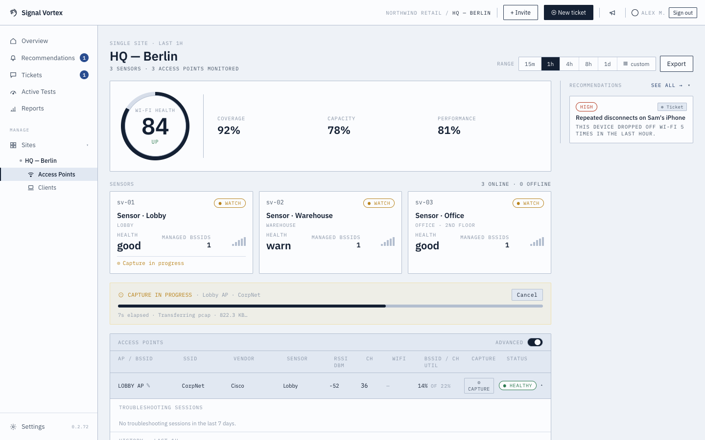 Capture analysis panel