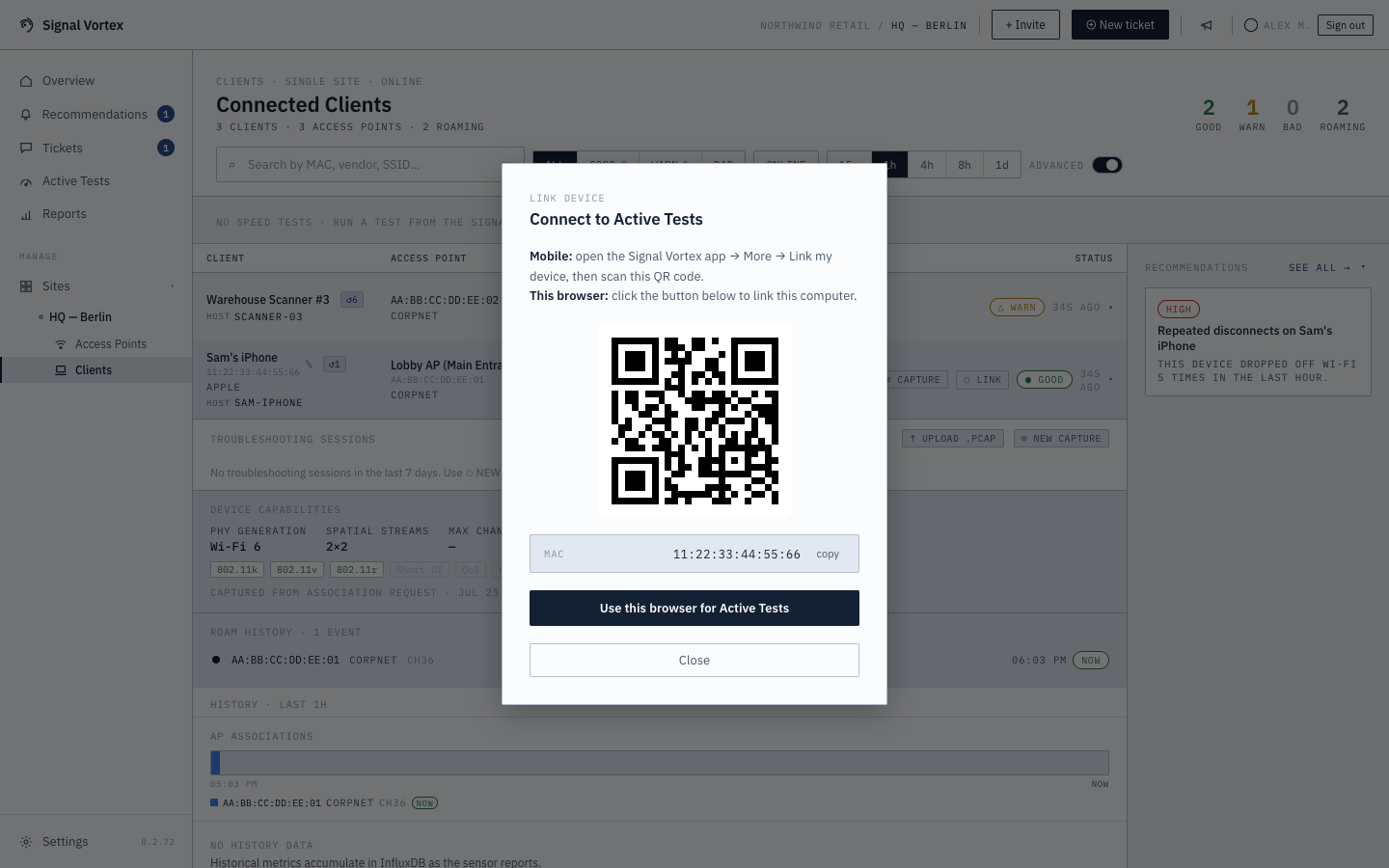 Link device modal