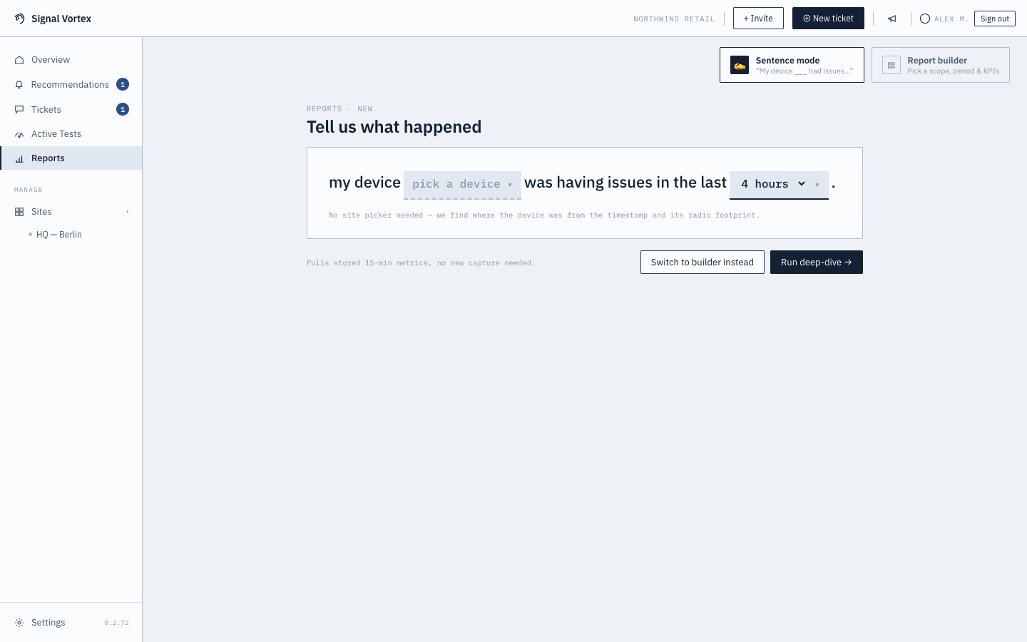 Sentence mode report picker