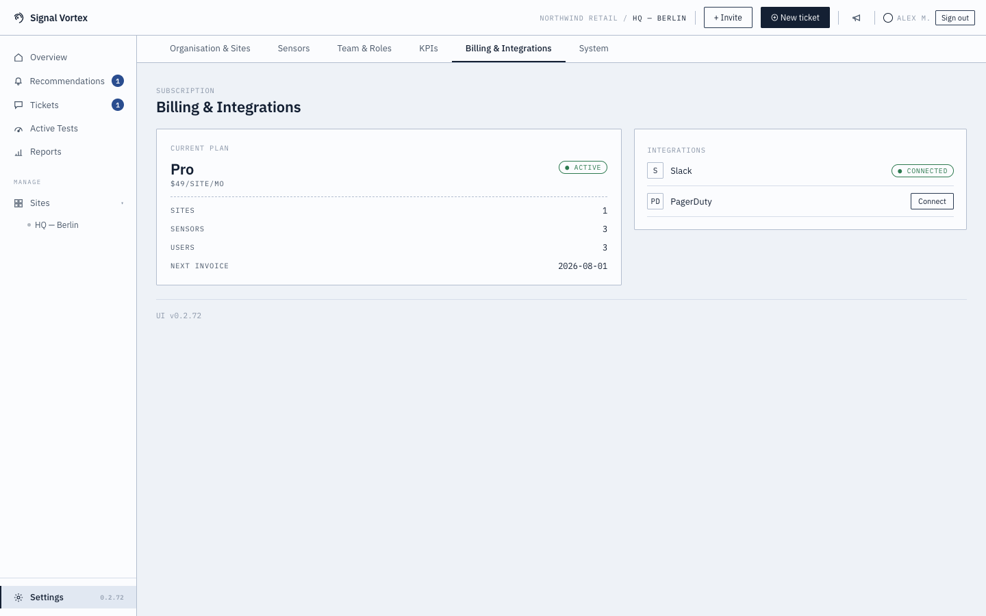 Billing settings