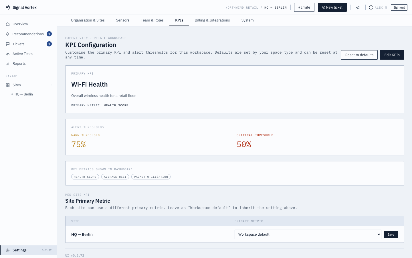 KPI configuration
