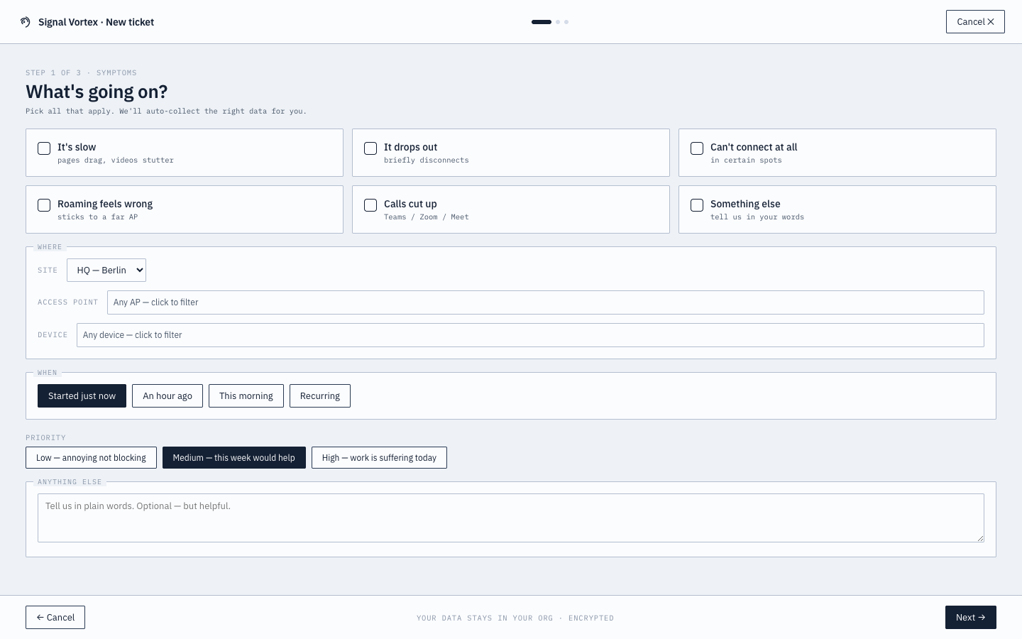 Ticket creation wizard